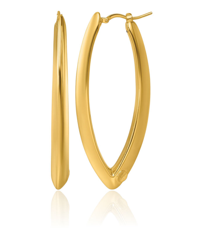 14K Solid Yellow Gold Knife Edge Large Hoop Earrings