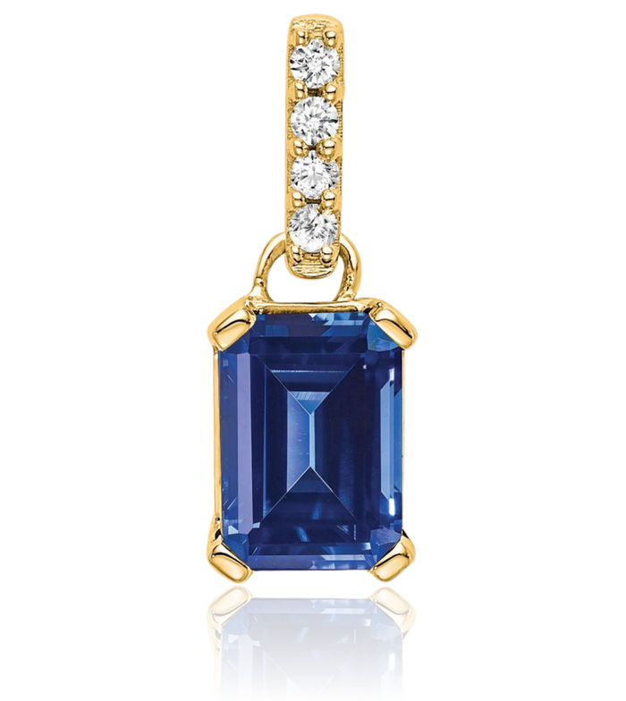 14K Solid Yellow Gold Lab Blue Sapphire Diamond Necklace Gemstone Pendant Charm April September Birthstone Jewelry