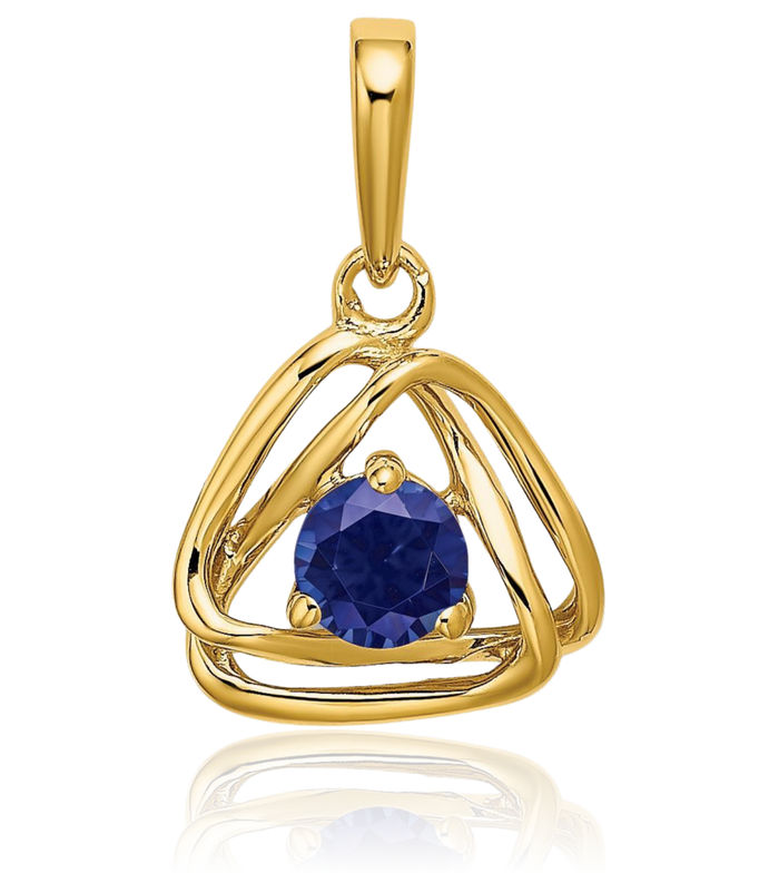 14K Solid Yellow Gold Lab Blue Sapphire Triangle Necklace Charm Gemstone Pendant September Birthstone Jewelry