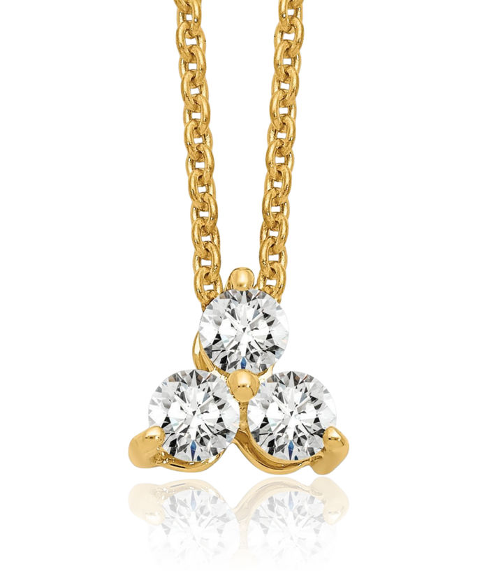 14K Solid Yellow Gold Lab Diamond 3 Stone Necklace Chain