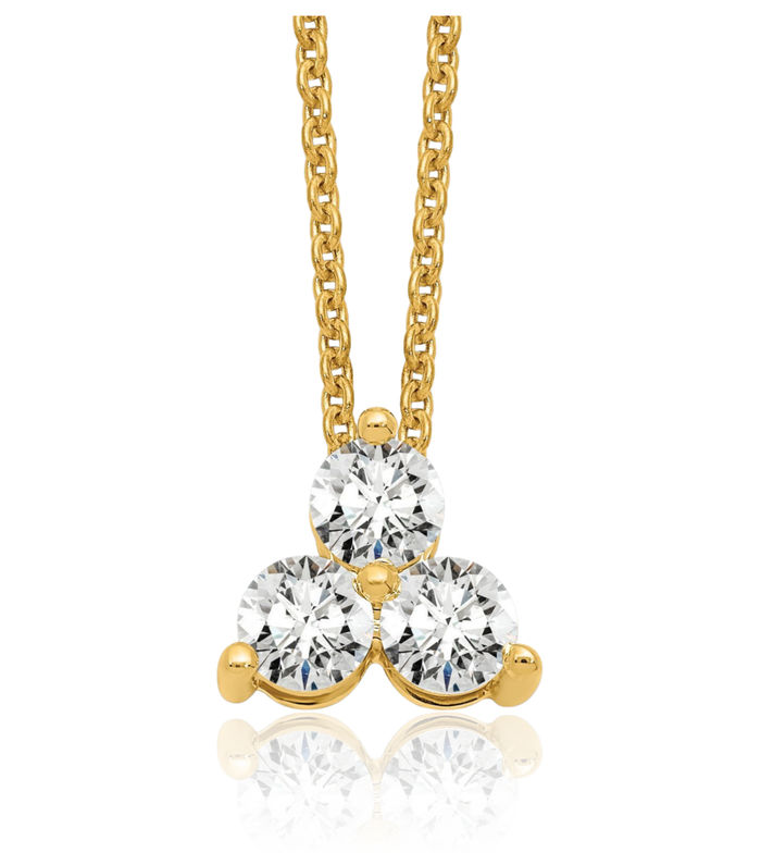 14K Solid Yellow Gold Lab Diamond 3 Stone Necklace Chain