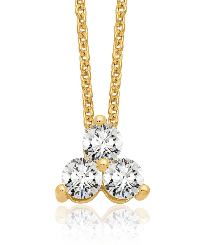 14K Solid Yellow Gold Lab Diamond 3 Stone Necklace Chain