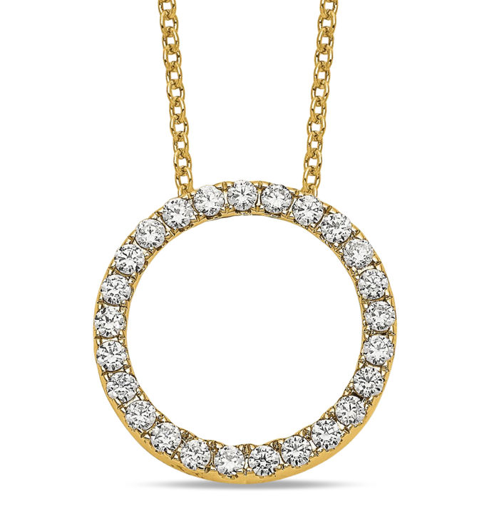 14K Solid Yellow Gold Lab Diamond Eternity Pendant Geometric Necklace