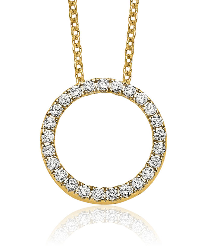 14K Solid Yellow Gold Lab Diamond Eternity Pendant Geometric Necklace