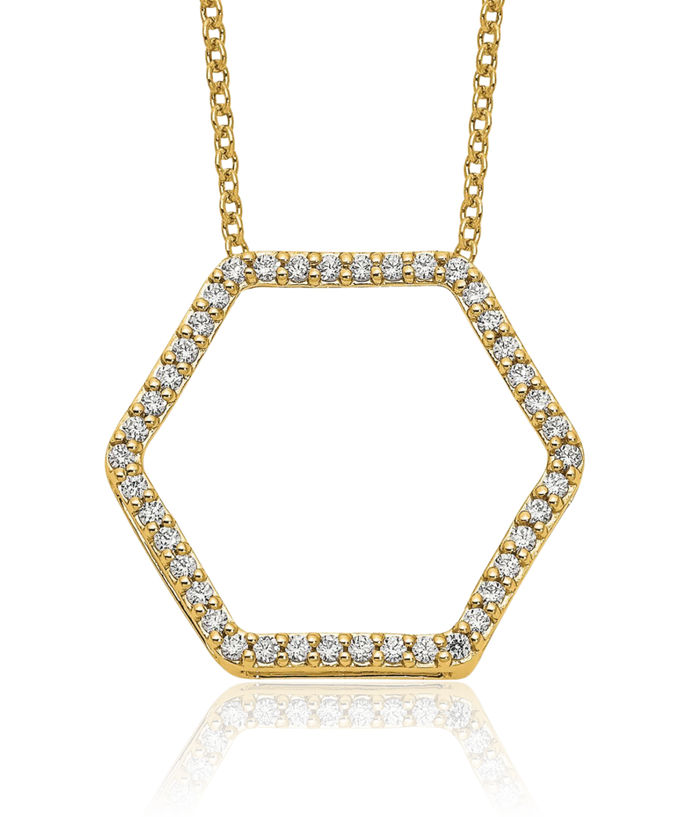 14K Solid Yellow Gold Lab Diamond Geometric Necklace Chain