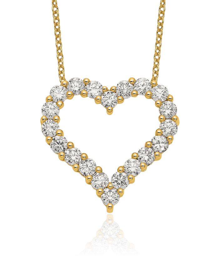 14K Solid Yellow Gold Lab Diamond Heart Pendant Necklace