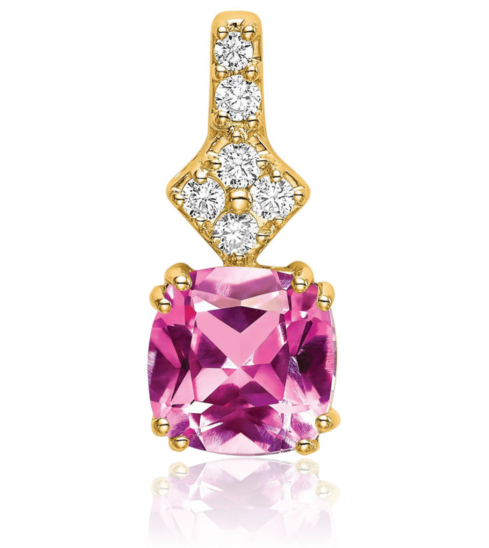 14K Solid Yellow Gold Lab Diamond Pink Sapphire Necklace Gemstone Pendant Charm October Birthstone Jewelry