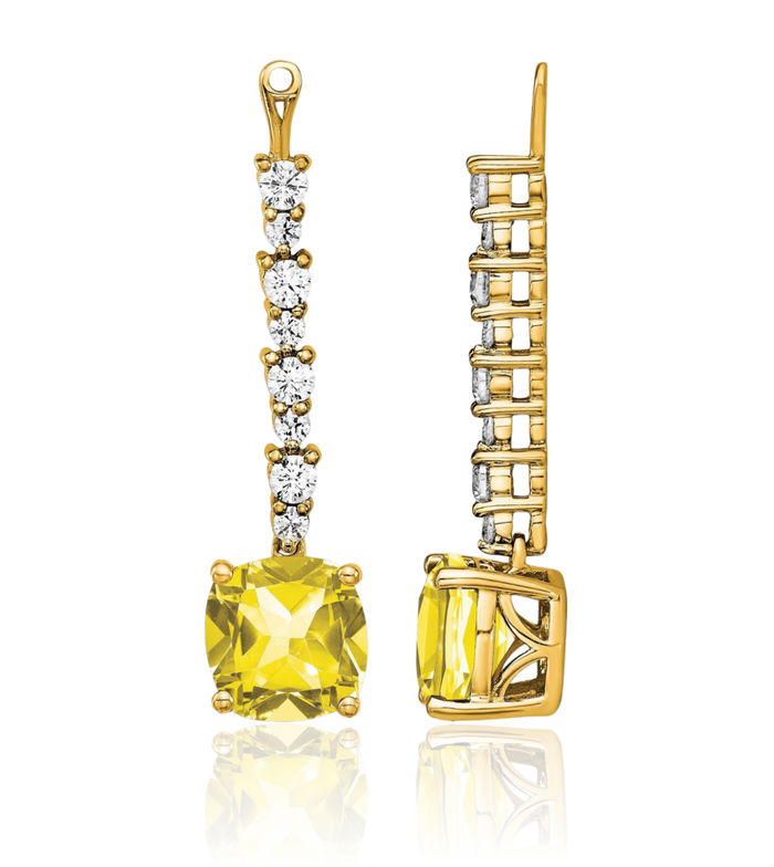 14K Solid Yellow Gold Lab Diamond Sapphire Earring Jackets for Studs