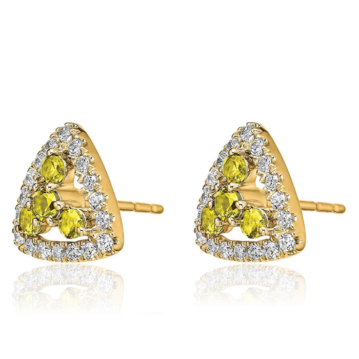 14K Solid Yellow Gold Lab Diamond Sapphire Triangle Studs Gemstone Earrings