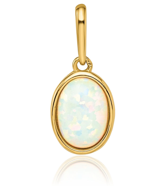 14K Solid Yellow Gold Lab Opal Necklace Charm Gemstone Pendant