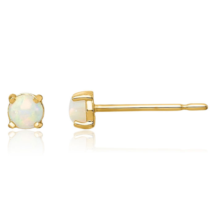 14K Solid Yellow Gold Synthetic Lab Opal Studs Gemstone Earrings