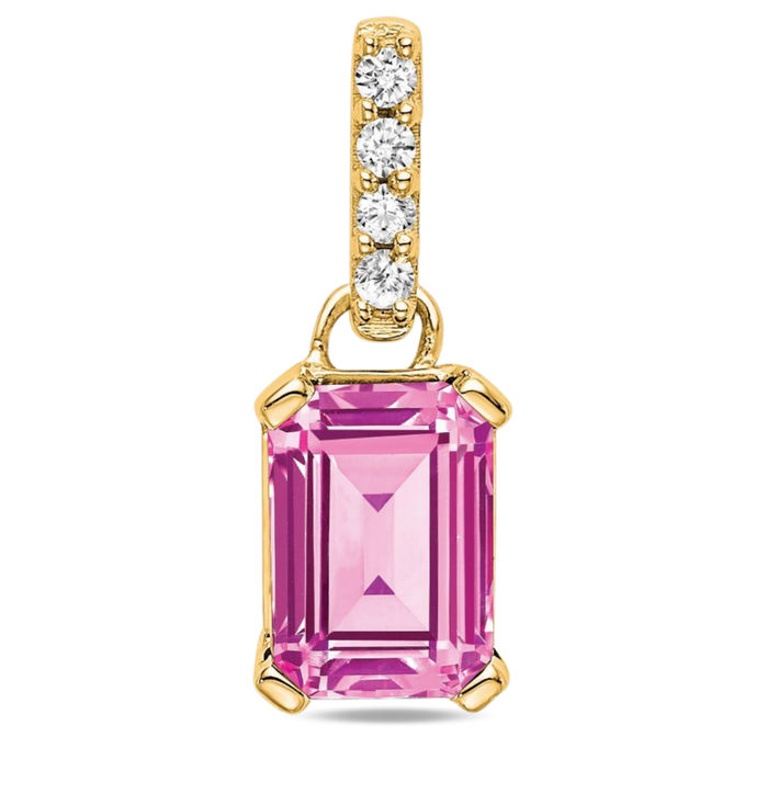 14K Solid Yellow Gold Lab Pink Sapphire Diamond Necklace Gemstone Pendant Charm April October Birthstone Jewelry