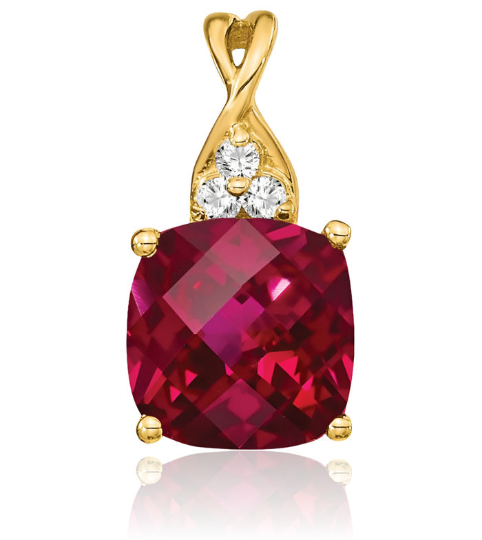 14K Solid Yellow Gold Lab Red Ruby Diamond Necklace Charm Gemstone Pendant July Birthstone Jewelry
