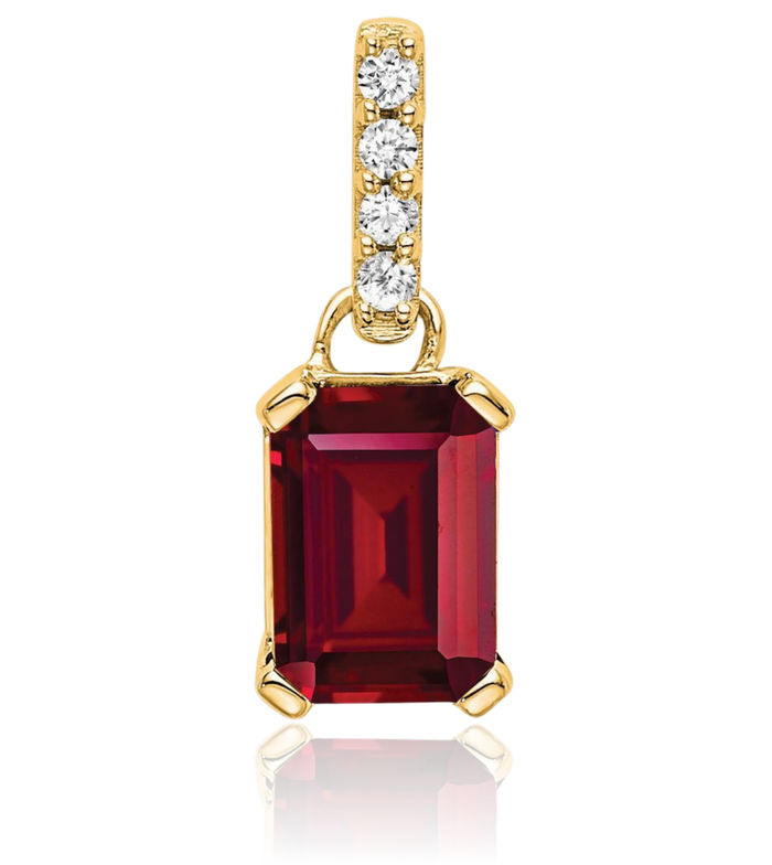 14K Solid Yellow Gold Lab Red Ruby Diamond Necklace Gemstone Pendant Charm April July Birthstone Jewelry