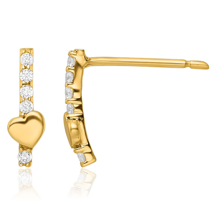 14K Solid Yellow Gold Line of Cubic Zirconia CZ Heart Drop Dangle Earrings