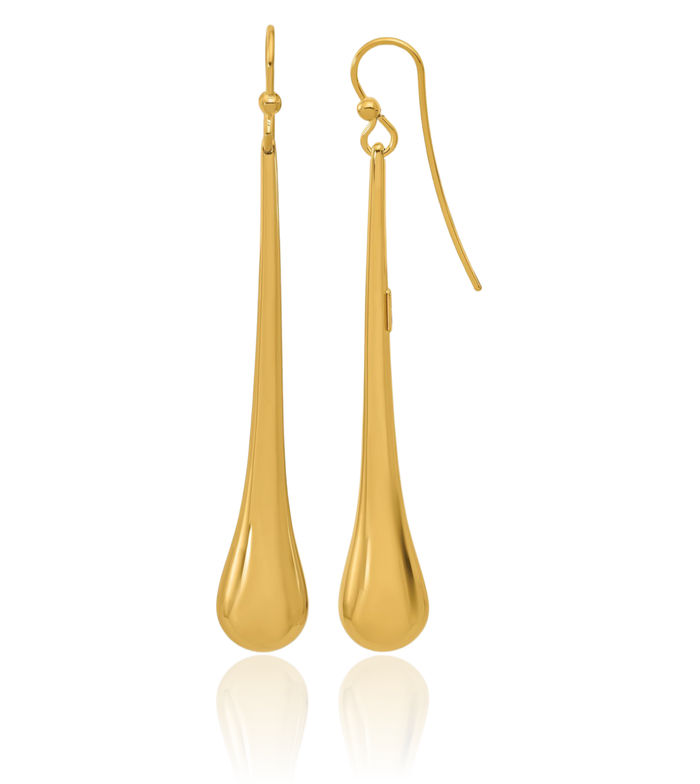 14K Solid Yellow Gold Long Teardrop Shephard Hook Drop Dangle Earrings