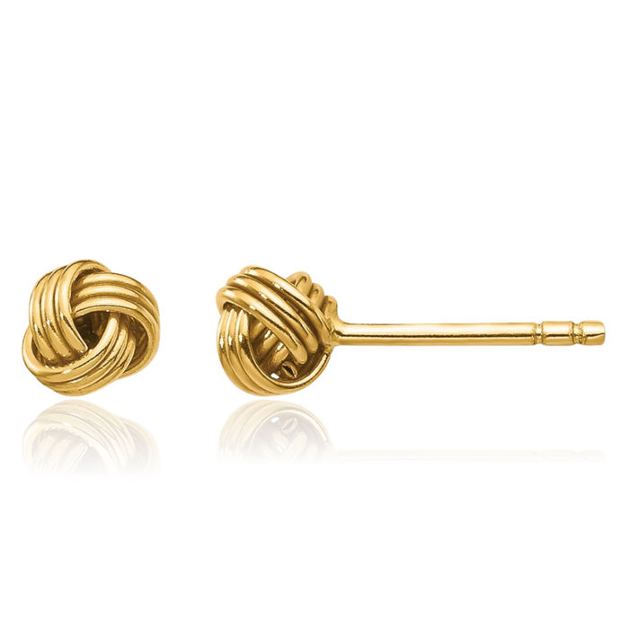 14K Solid Yellow Gold Twisted Love Knot Symbol Stud Earrings