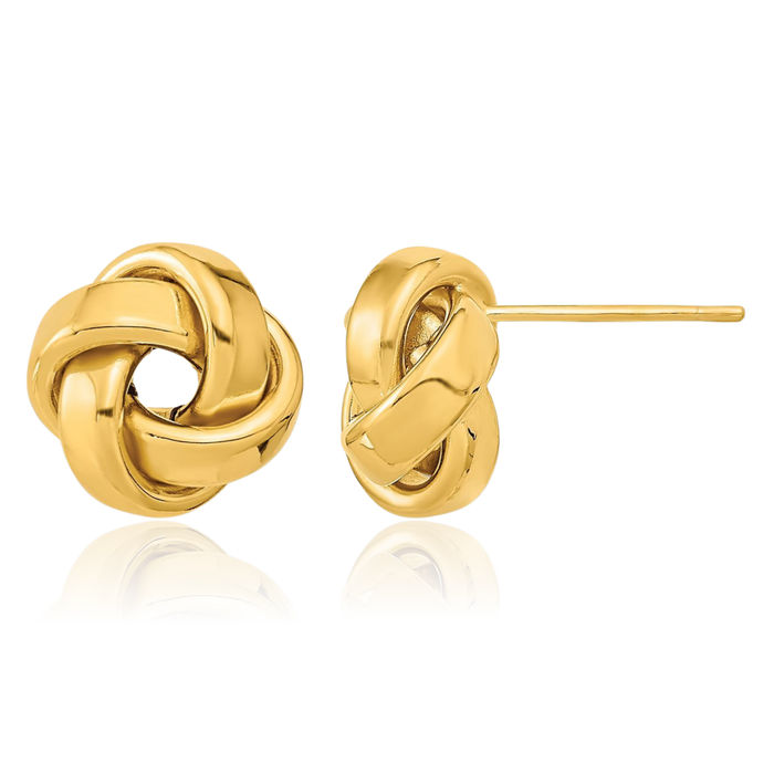 14K Solid Yellow Gold Twisted Love Knot Symbol Stud Earrings