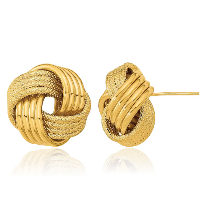 14K Solid Yellow Gold Twisted Love Knot Symbol Stud Earrings