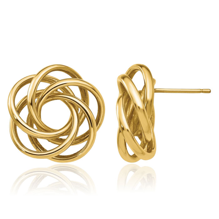 14K Solid Yellow Gold Twisted Love Knot Symbol Stud Earrings