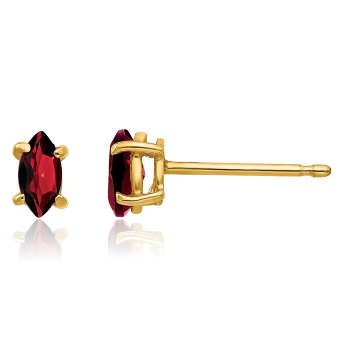 14K Solid Yellow Gold Marquise Red Garnet Studs Gemstone Earrings January Birthstone Jewelry