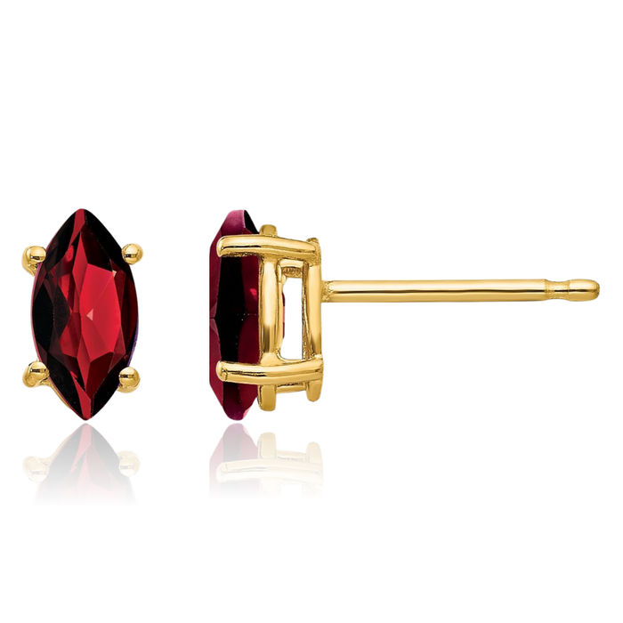 14K Solid Yellow Gold Marquise Red Garnet Studs Gemstone Earrings January Birthstone Jewelry