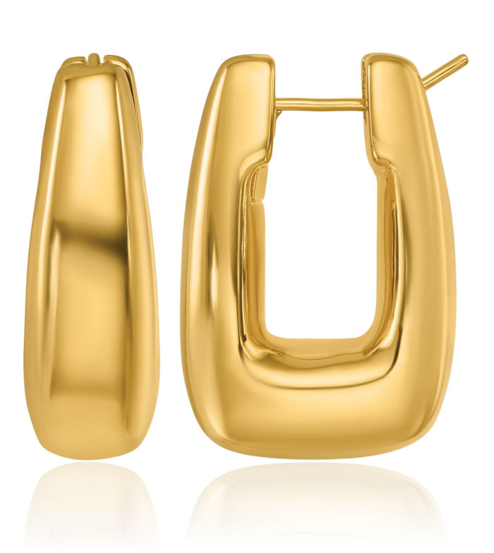 14K Solid Yellow Gold Rectangular Medium Hoop Earrings