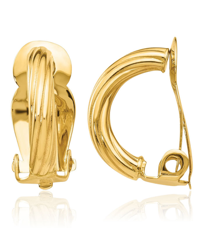 14K Solid Yellow Gold Non Pierced Clip On Small Hoop Earrings