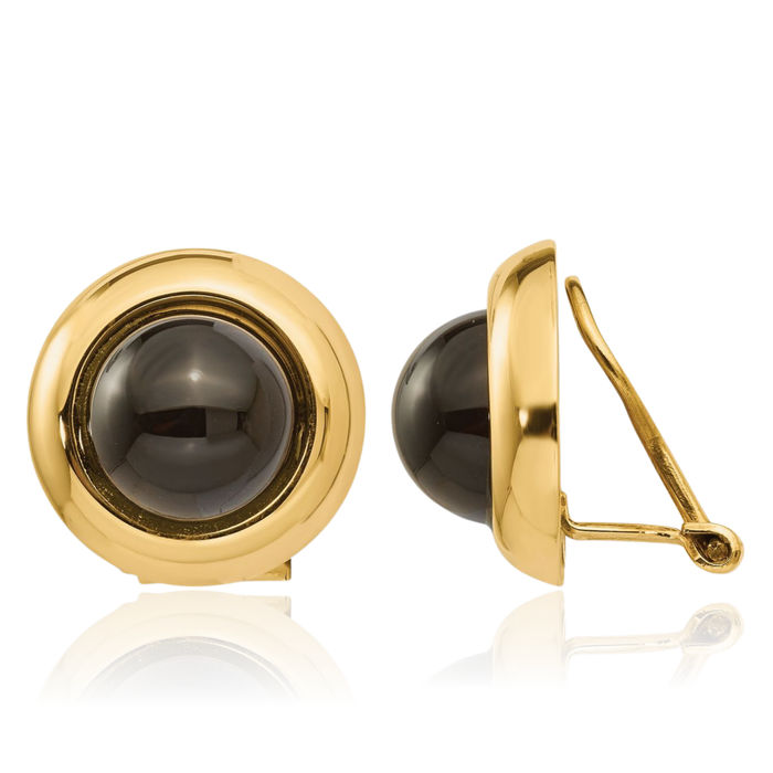 14K Solid Yellow Gold Omega Clip Black Onyx Non Pierced On Stud Earrings