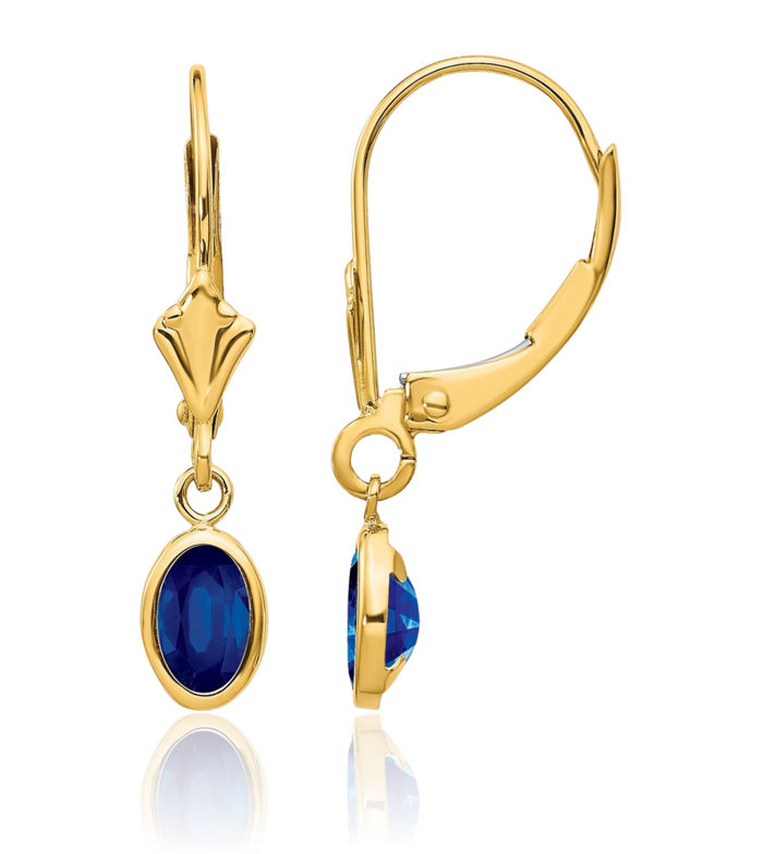 14K Solid Yellow Gold Oval Blue Sapphire Drop Dangle Earrings September Birthstone Jewelry