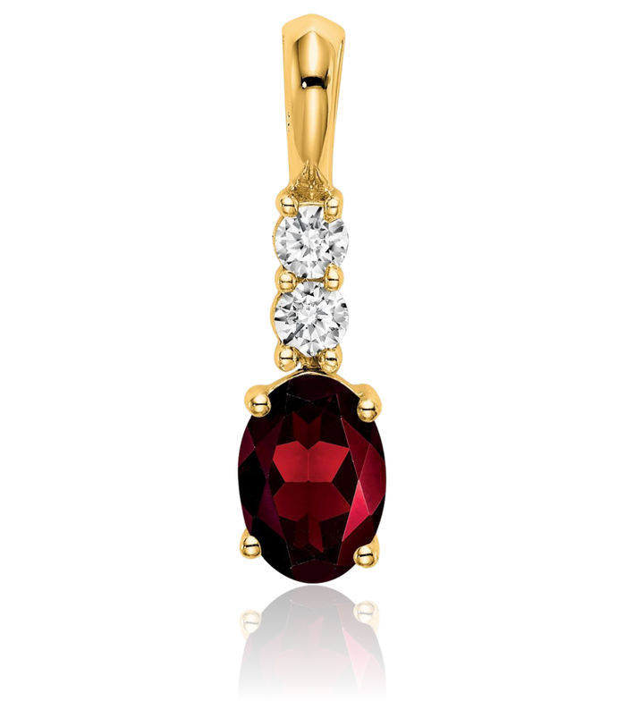 14K Solid Yellow Gold Oval Red Garnet Diamond Necklace Gemstone Pendant Charm April January Birthstone Jewelry