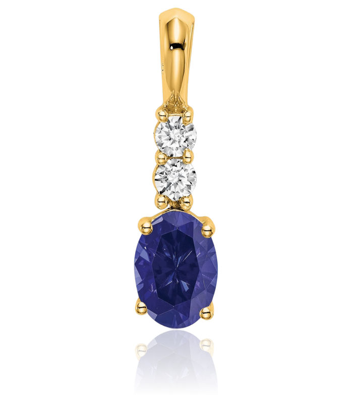 14K Solid Yellow Gold Oval Lab Blue Sapphire Diamond Necklace Gemstone Pendant Charm April September Birthstone Jewelry