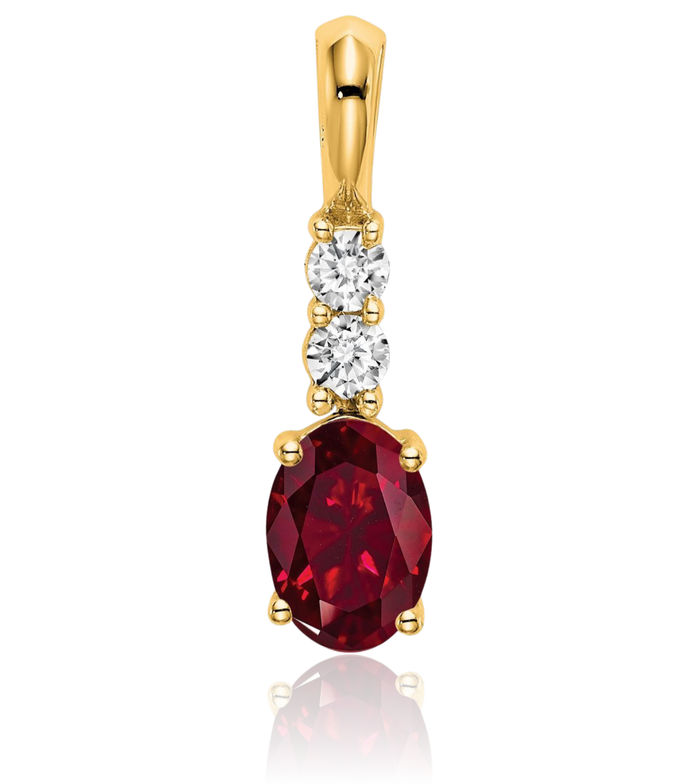 14K Solid Yellow Gold Oval Lab Red Ruby Diamond Necklace Gemstone Pendant Charm April July Birthstone Jewelry