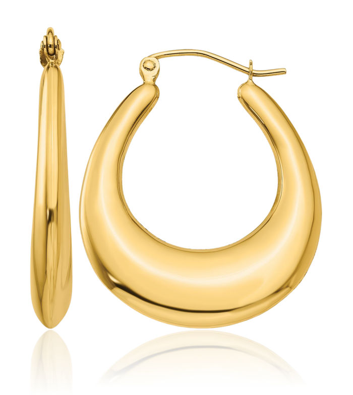 14K Solid Yellow Gold Oval Medium Hoop Earrings