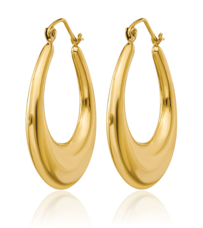 14K Solid Yellow Gold Oval Medium Hoop Earrings