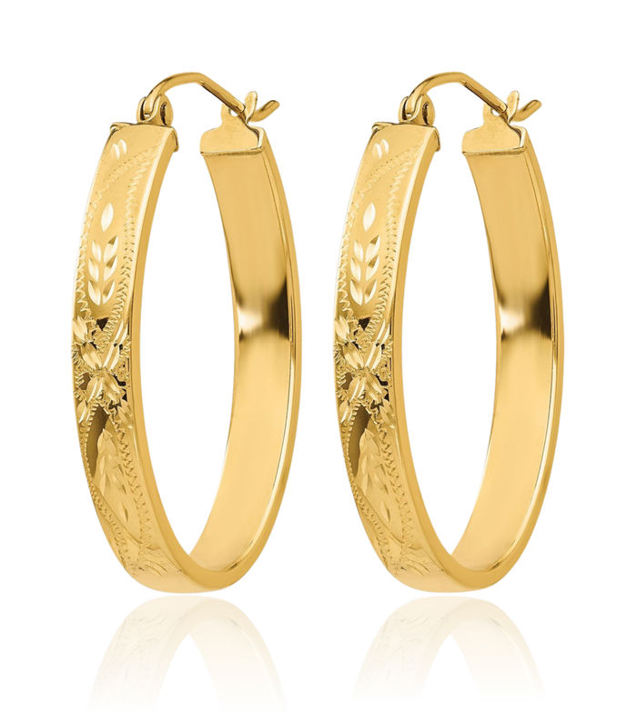14K Solid Yellow Gold Oval Medium Hoop Earrings