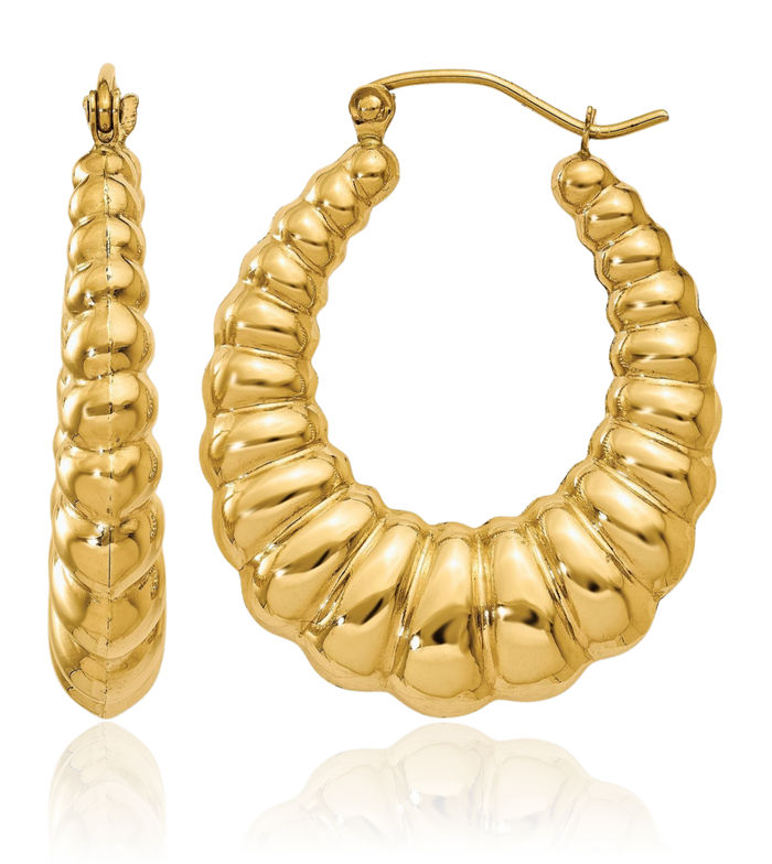 14K Solid Yellow Gold Oval Medium Hoop Earrings
