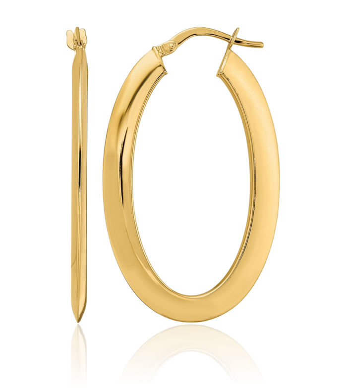 14K Solid Yellow Gold Oval Medium Hoop Earrings