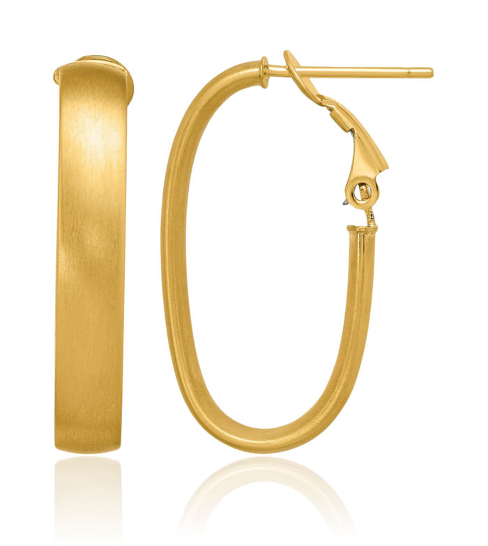 14K Solid Yellow Gold Oval Omega Clip Back Post Medium Hoop Earrings