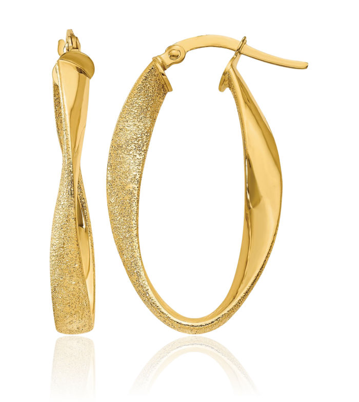 14K Solid Yellow Gold Oval Twisted Medium Hoop Earrings