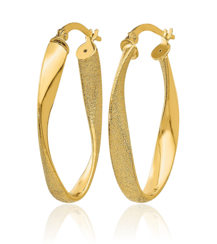 14K Solid Yellow Gold Oval Twisted Medium Hoop Earrings