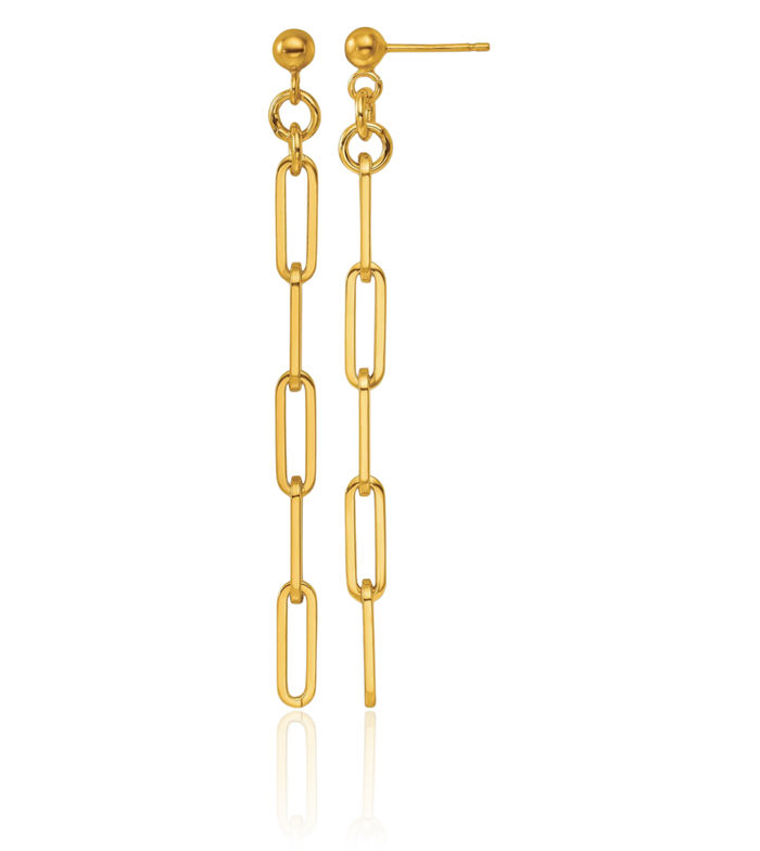 14K Solid Yellow Gold Paperclip Chain Link Post Drop Dangle Earrings