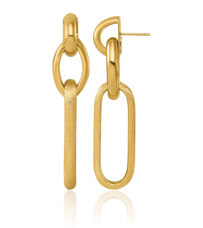 14K Solid Yellow Gold Paperclip Chain Link Post Drop Dangle Earrings