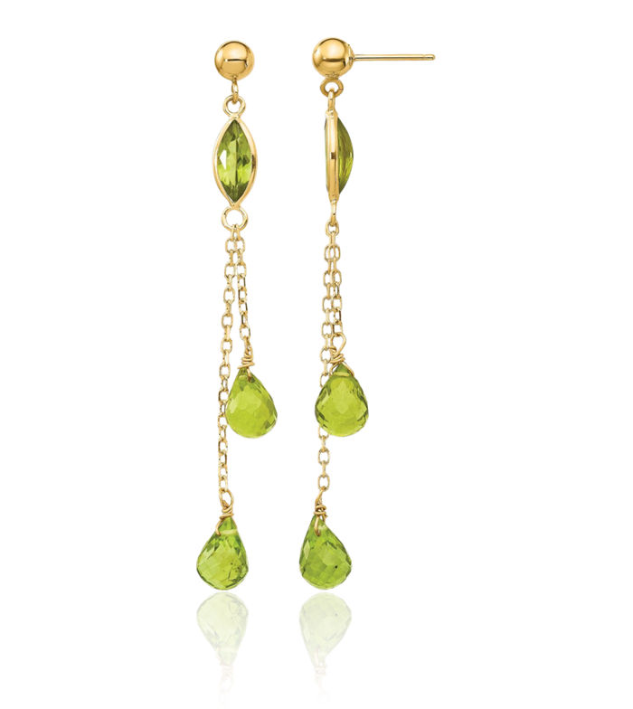 14K Solid Yellow Gold Green Peridot Drop Dangle Earrings Gemstone Post Push Back