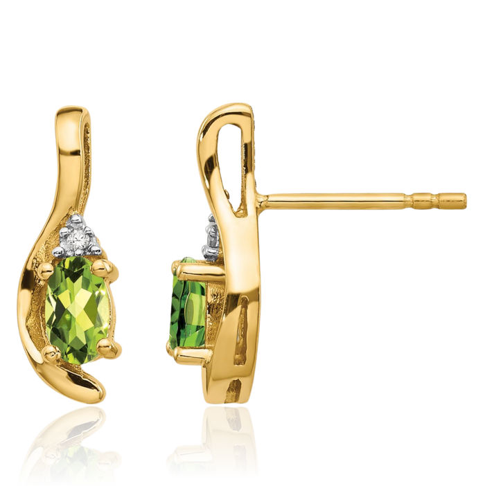 14K Solid Yellow Gold Green Peridot Diamond Drop Dangle Earrings August Birthstone Jewelry