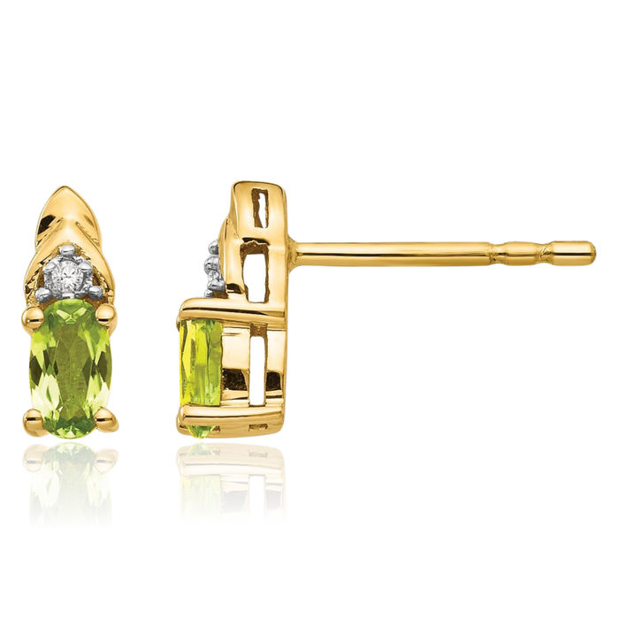 14K Solid Yellow Gold Green Peridot Diamond Drop Dangle Stud Earrings August Birthstone Jewelry