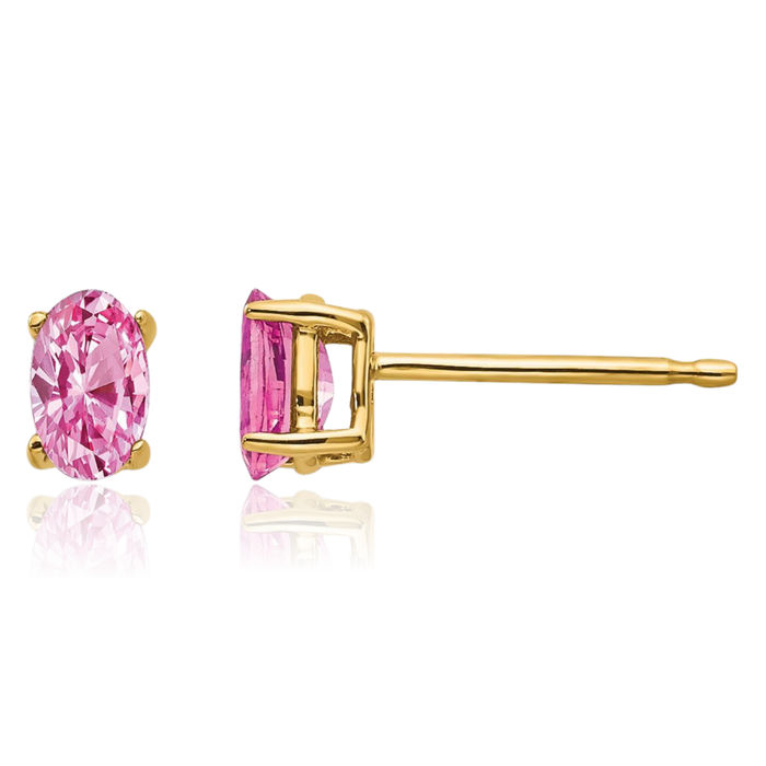 14K Solid Yellow Gold Pink Sapphire Studs Gemstone Solitaire Earrings October Birthstone Jewelry