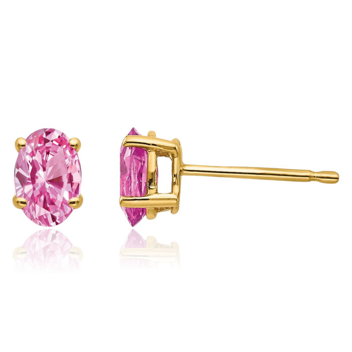 14K Solid Yellow Gold Pink Sapphire Studs Gemstone Solitaire Earrings October Birthstone Jewelry