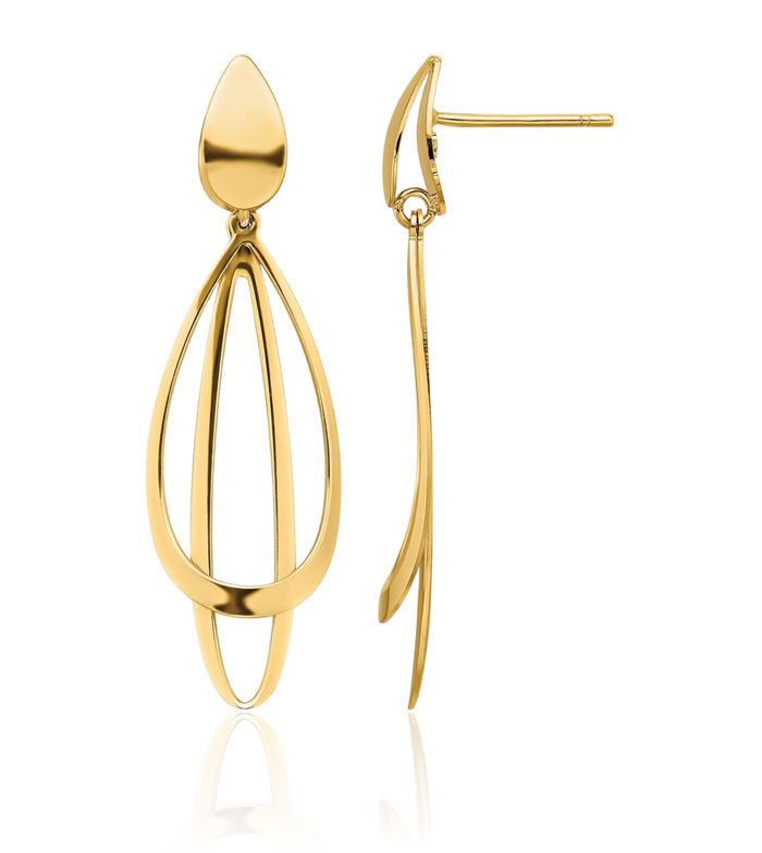 14K Solid Yellow Gold Post Drop Dangle Earrings