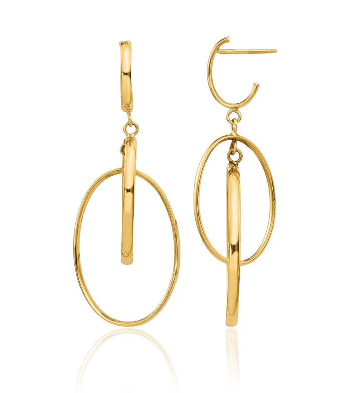 14K Solid Yellow Gold Post Drop Dangle Earrings